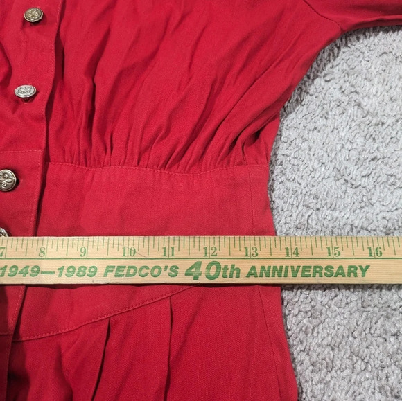Vintage Button front long sleeve red dress Susan Bennett size 8 - Picture 8 of 12